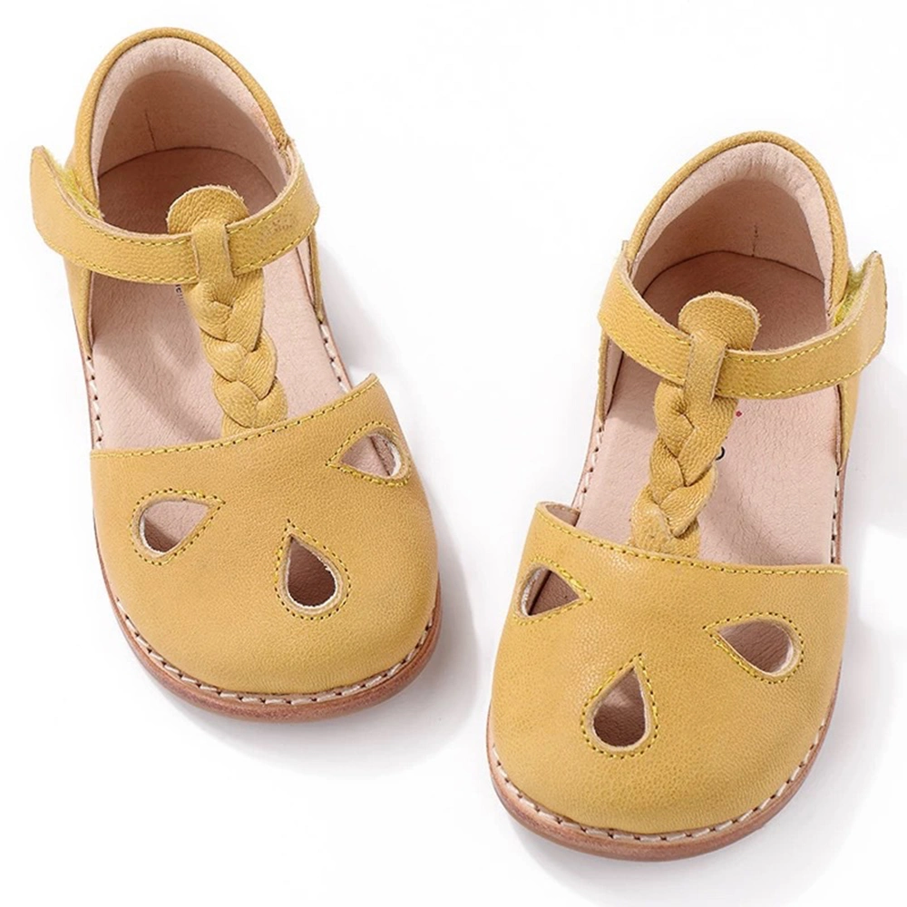 Yellow Leather Kids Sandal for Girls Shoes