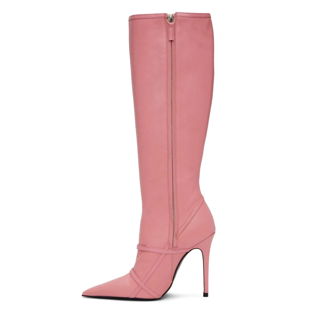 Winter Boots Sexy Party Shoes Pink Leather Buckle Short Boots Fashion Ankle Boots