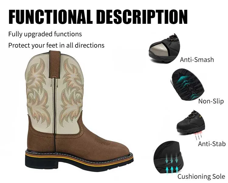 Customize Leather Shoes Square Toe Cowboy Safety Shoes Work Wellington Boots