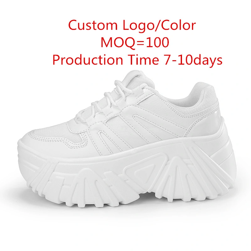 Breathable Platform Shoes Height Increase Walking Style Shoes White Sneakers for Women