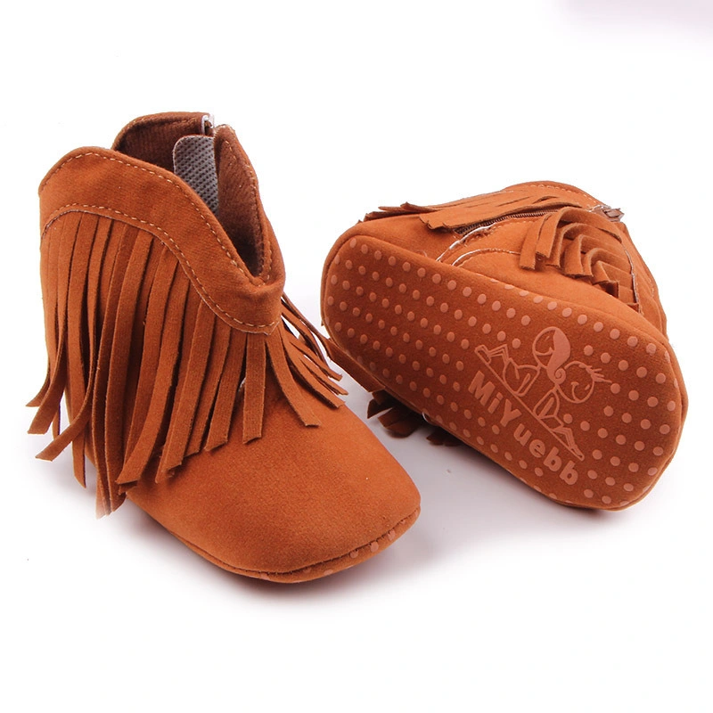 Baby Girl′ S Cowboy Tassel Boots Moccasin Mocks Baby Girl Kids Pre-Walker Solid Fringe Shoes Infant Toddler Soft Soled Anti-Slip Boots Esg11653