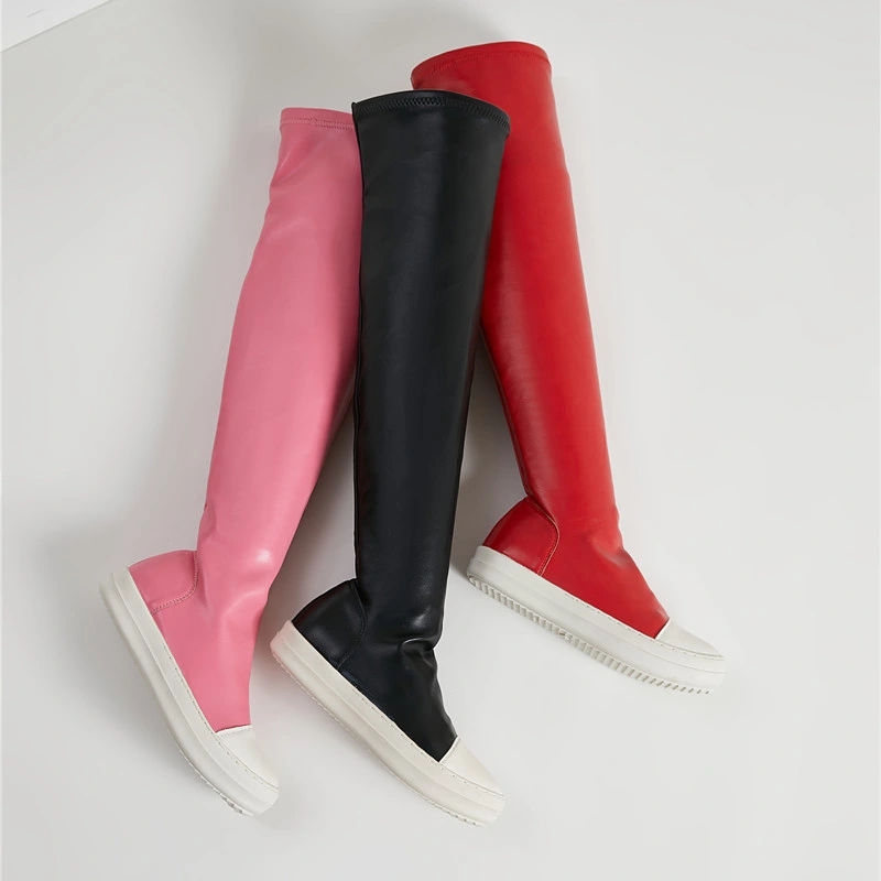 for Autumn/Winter 2022 Plus-Size Knee-High Boots Versatile and Fleece Warm Elastic Long Boots