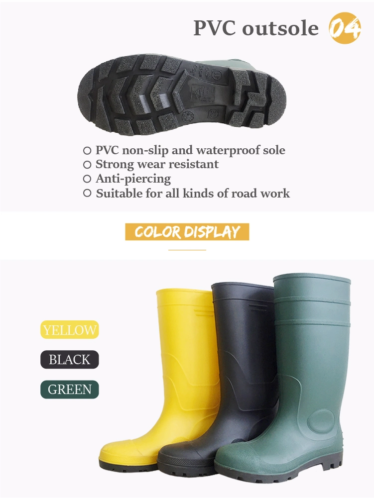 PVC Men Steel Toe Cap Rain Boots for Working Safety