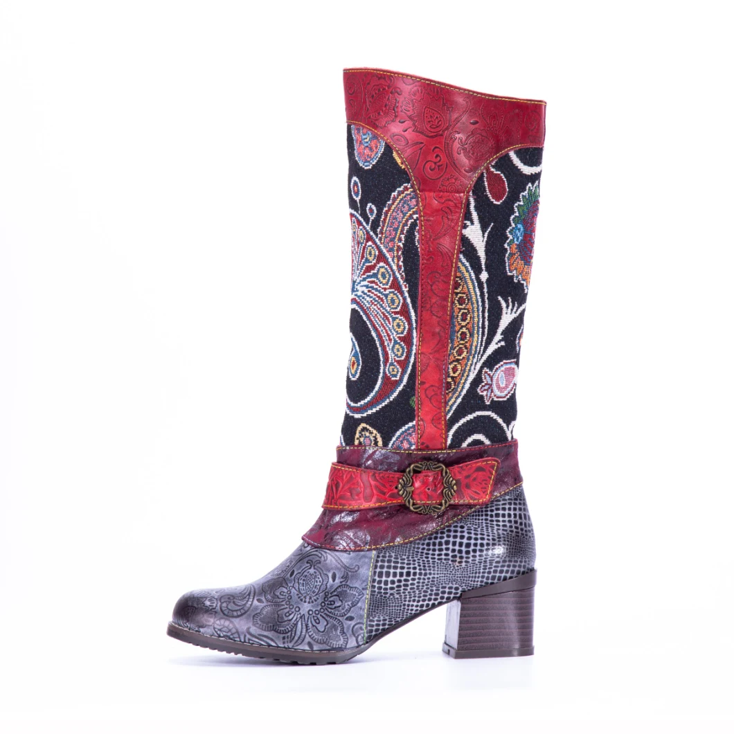 Women Zipper Long Boots Vintage Style Knee High Boots