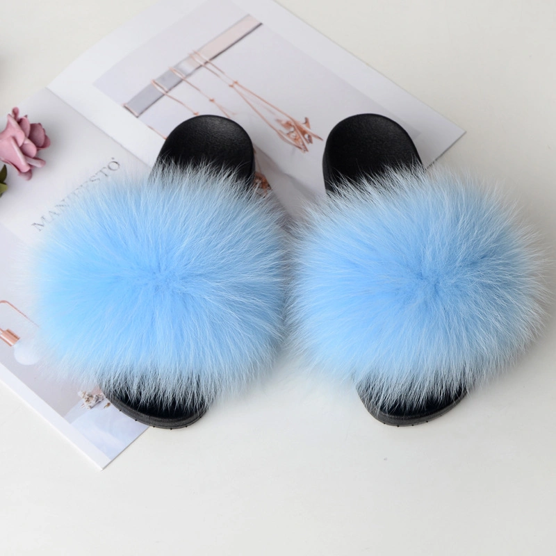 New Arrival Factory Wholesale Lady House Fluffy Furry Fur Slides, Hot Sales Vegan Faux Fur Womens Ladies Home Slippers