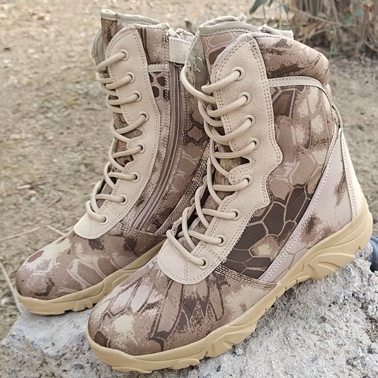 Bottes tactiques militaires noires de l'armée noire avec semelle en caoutchouc